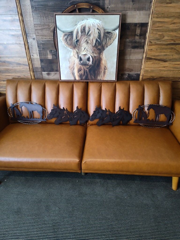 Horse Rustic Metal Western Wall Decor And Canvas Cow 2x2