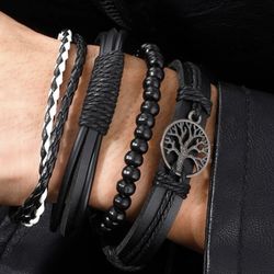 Bracelet Adjustable Punk Braided Leather Multilayer Grunge Set Bracelets Emo Metal Cuff Wrap Bangles Meaningful Jewelry Gifts for Man Woman