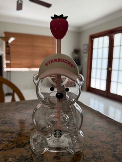 NEW - Authentic Starbucks Strawberry Bearista Glass Cup