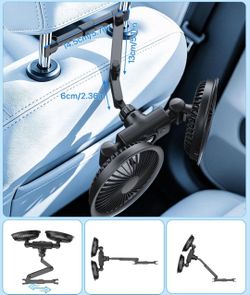 Rechargeable Car Fan for Backseat, 360° Rotatable 4000mAh Battery