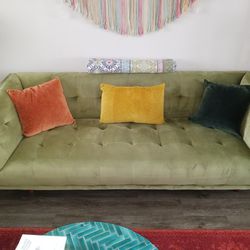 Tufted Sage Green Velvet Sofa (Gently Used - Under 2yrs Old) 