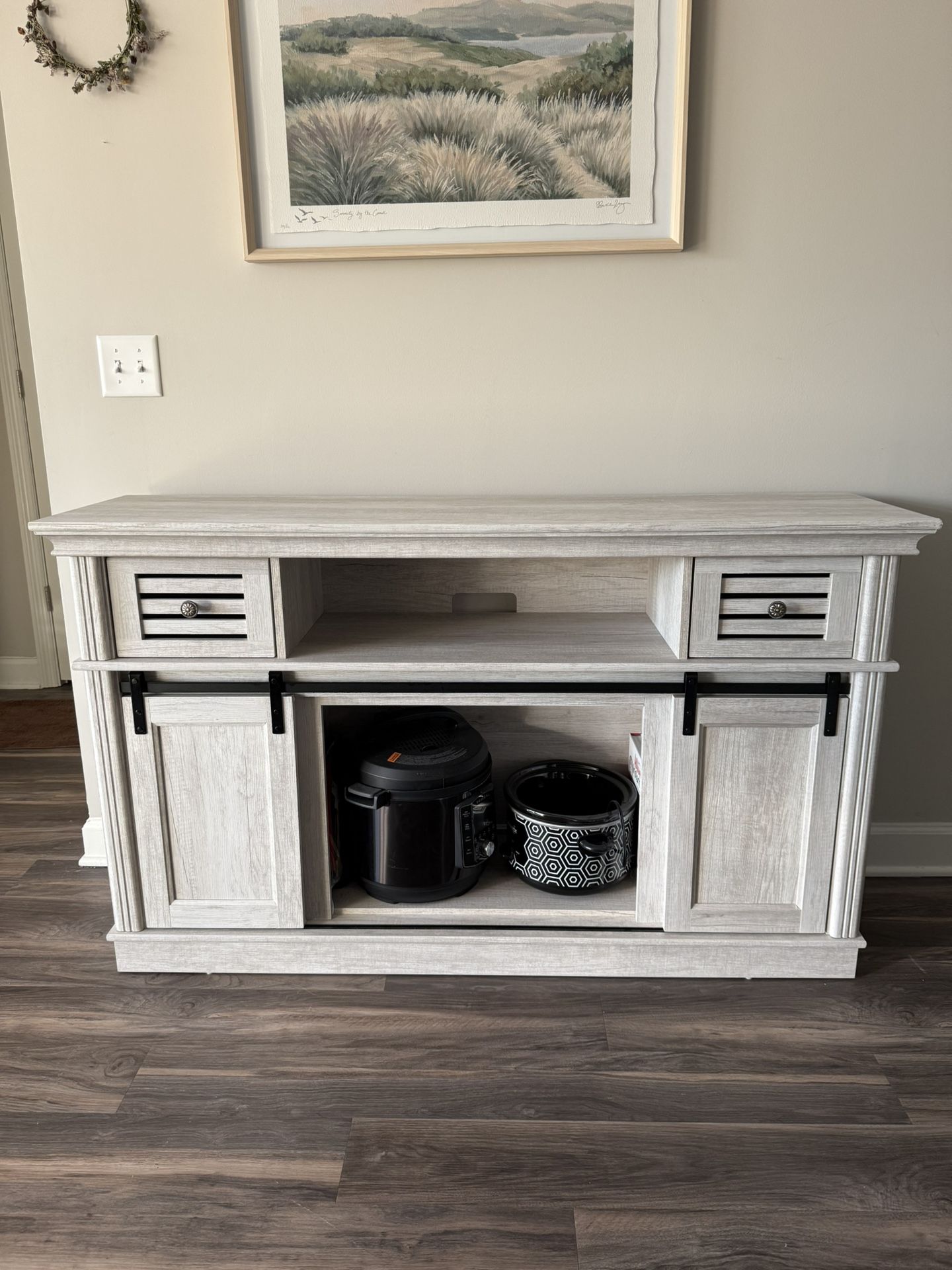 Credenza-Modern Farmhouse TV Console / Media Cabinet - Light Wood Finish