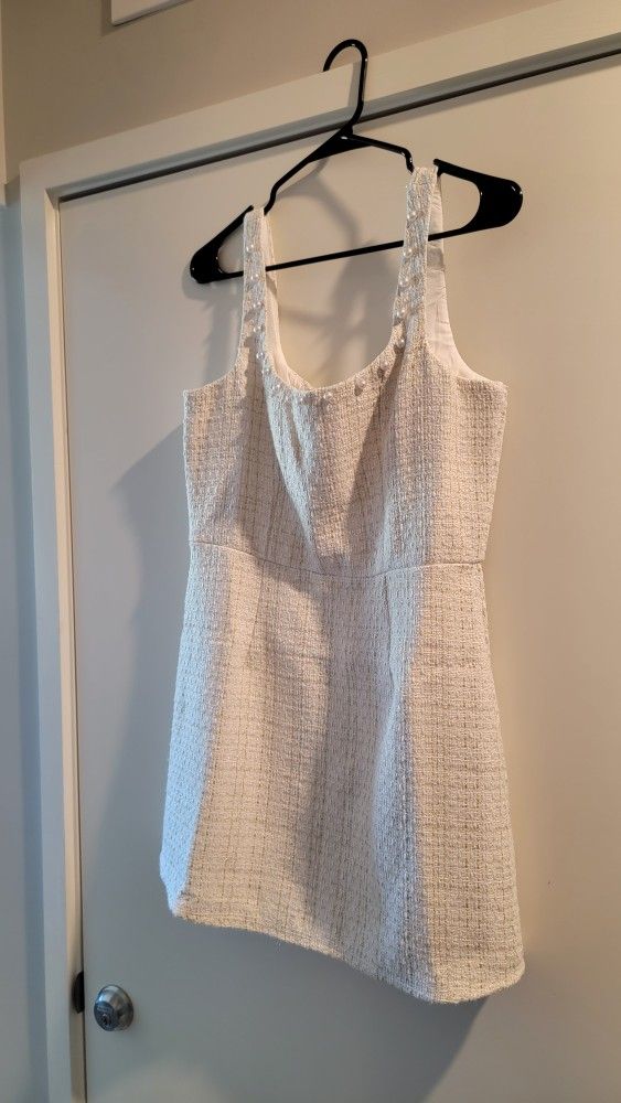 Francesca's Cream Tweed Pearl Dress Size L NWT