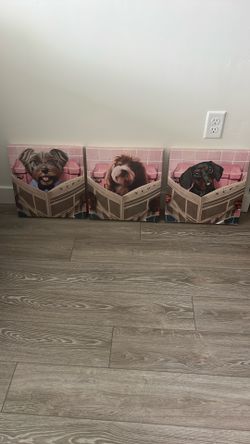 Bathroom Decor Canvasses Newspaper Dogs