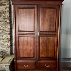 CHERRY FINISH CABINET & 3 BOOKCASES