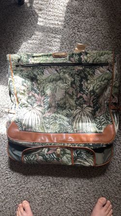 Vintage American Tourister Tapestry Garment Bag - Green Jungle Floral Print