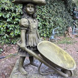 Life Size Bronze Girl with wheelbarrow Statue