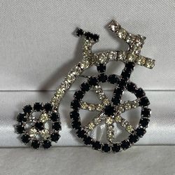 Penny Farthing High Wheel Bike Chrystal Pin Brooch Jewelry Vintage
