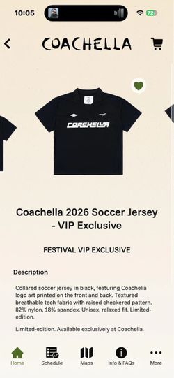Coachella Music Festival VIP Black Soccer Jersey “Relaxed Fit” (Small)