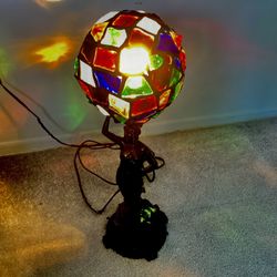 Antique German Art Deco Figural Table Lamp Chunk Mosaic Glass Globe Shade WORKING