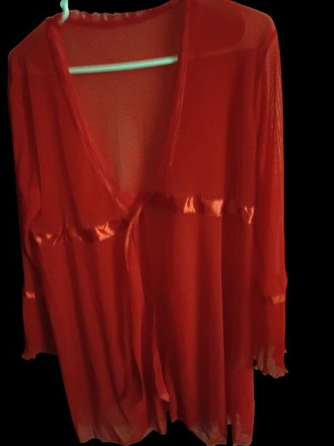 Red Cover Up Sheer Robe 2x