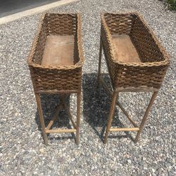 Pair of Antique Wicker Plant Stands 