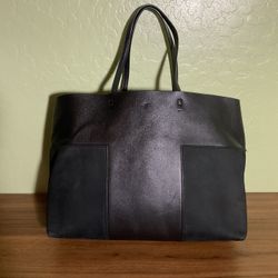 Tory Burch Block-T Leather Tote Black Bag