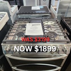 6,9 cu, ft. Smart Slide-In Double Oven Gas Range with
ProBake and InstaView in PrintProof Stainless Steel