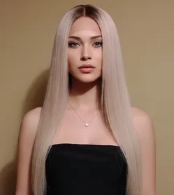 100% Real Human Hair 13/4 Lace Front Wig 24" Golden Blonde with Highlights