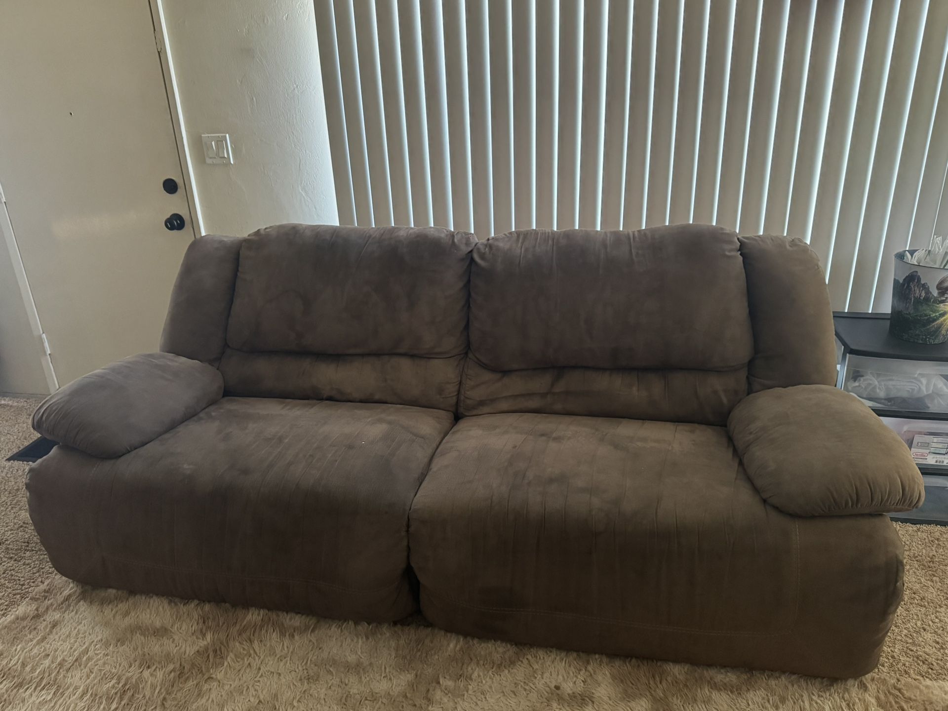 Ashley Reclining Couch + Oversized Recliner – Brown (As-Is, Needs Cleaning)