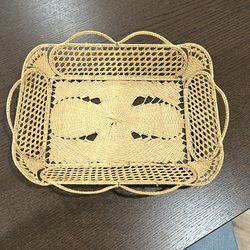 Antique Victorian Woven Wicker Straw Cane Basket