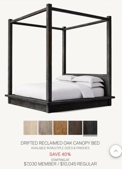 Restoration Hardware Drifted Reclaimed Oak Bedroom Set – Canopy Bed, Dresser & 2 Nightstands
