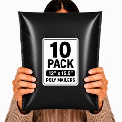 Black Poly Mailer Shipping Bags – Bulk Pack (12”x15.5”) (10 Pack)