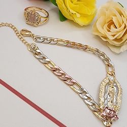 Virgin Mary 3-colors 18k Set Bracelet Ring #9