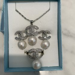Silver Pearl Set with CZ 