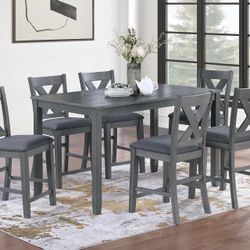 GREY 7 PC COUNTER HEIGHT DINING TABLE WITH CHAIRS 