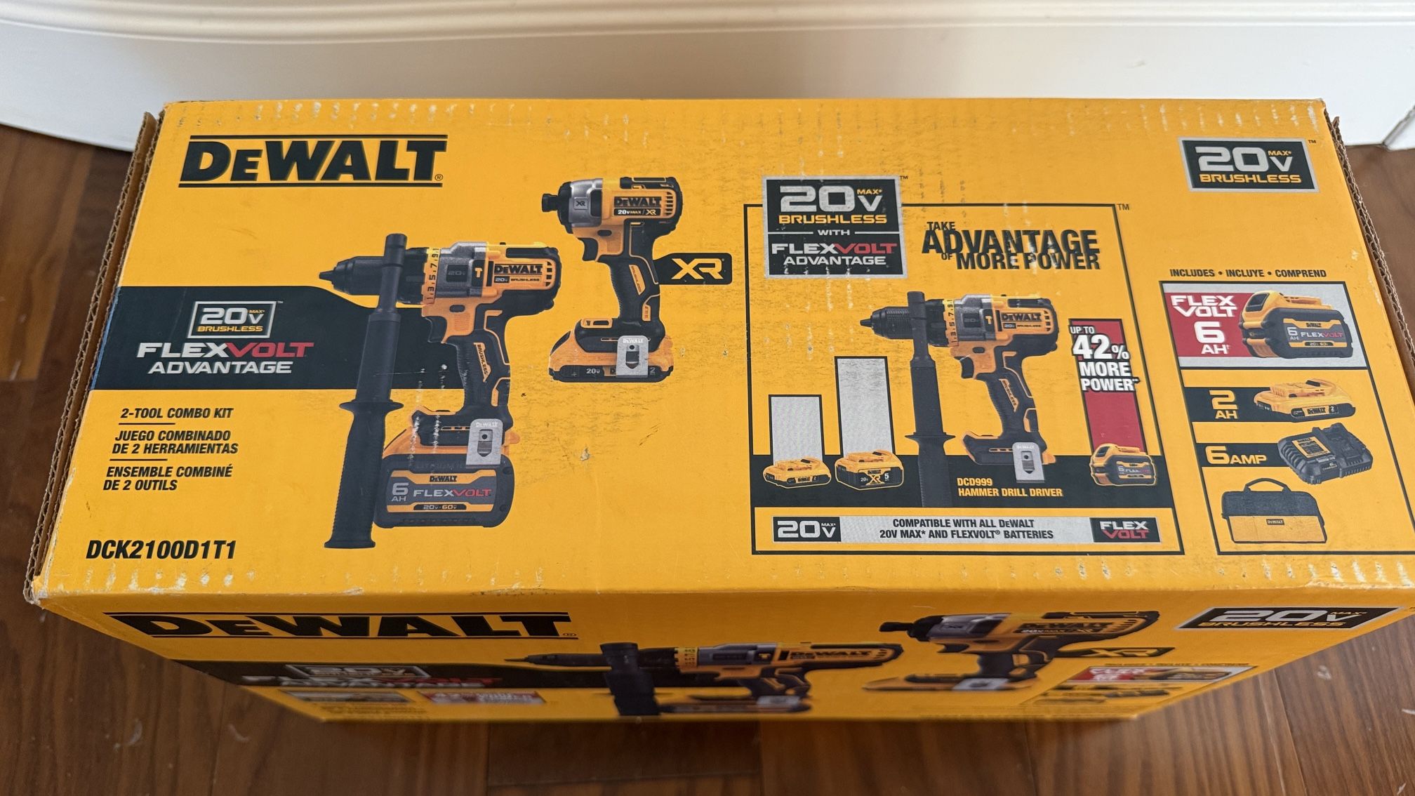 DEWALT DCK2100D1T1 20V MAX* Brushless Cordless 2-Tool Kit Including Hammer Drill/Driver with FLEXVOLT ADVANTAGE™