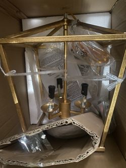 Lobby lantern hanging lamp,original price $160. you can see the other photos Dst golden iron cage industrial chandelier, size: D17 inches high, 45 inc