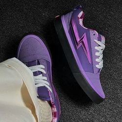 2026 Fall/Winter Explosion Head Embroidered American Street Style Sneakers, Blue with Brown Sole, Versatile Unisex Lightning Shoes, Casual Shoes