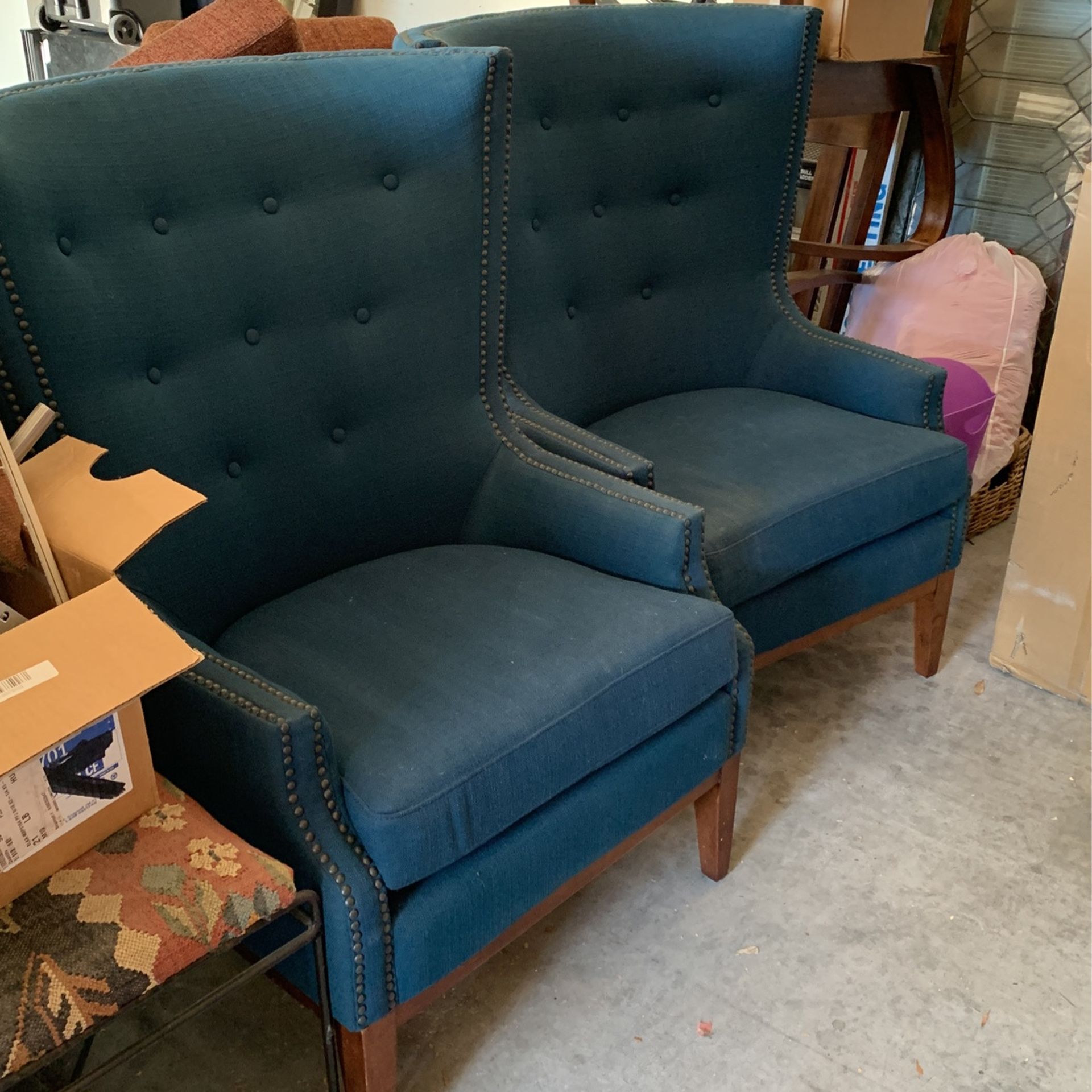 2 Deep Blue Nail Head Chairs