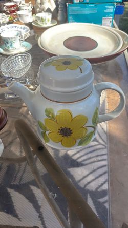 Vintage Ceramic Teapot with Yellow Floral Design