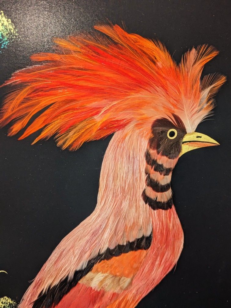 Giant Vintage 30 " 3D feathered Original oil Cardinal painting! Excellent Condition!