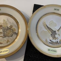 Pair Of Art of Chokin Decorative Plates