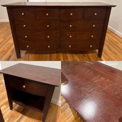 Dresser, Large Mirror & Night Stand