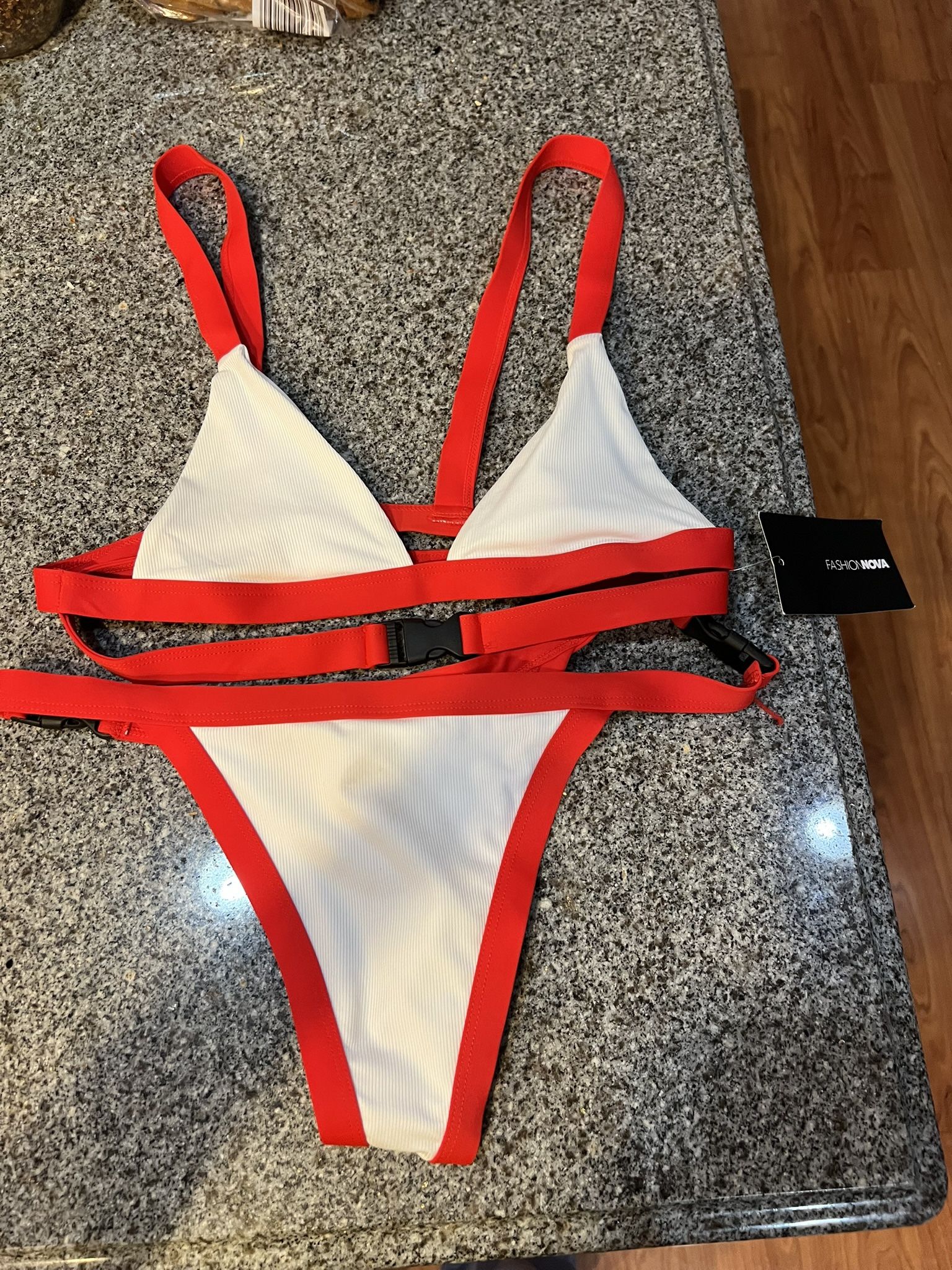 Fashion Nova Swimsuit Bikini White And Red New Medium