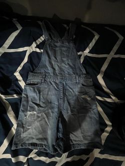 Distressed Denim Overall Shorts