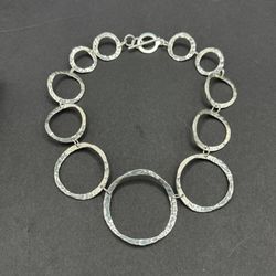Necklace Sterling Hammered Round Links Sterling Silver 925 Mexico Toggle Clasp