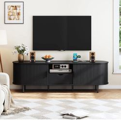 69" TV Stand with Power Outlet for TVs up to 80", Entertainment Center with Storage and Drawer, , Black X-8