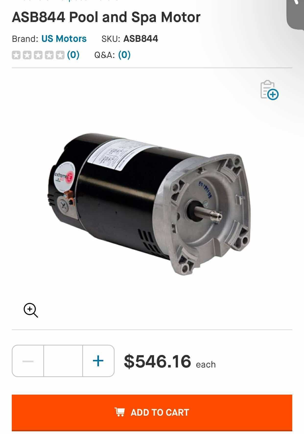 ASB844 | 3 hp 3450 RPM 56Y Frame 208-230V Square Flange Pool Motor US Electric Motor