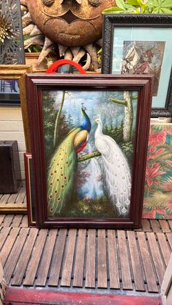 Beautiful oil on canvas peacocks