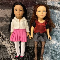 2 journey girls 12” dolls with multiple outfits and accessories