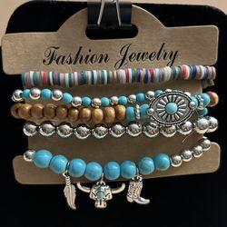 Five piece wooden beaded bracelet set. Brand new.
