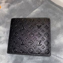 Louis Vuitton Black Monogram Mini Logo Engraved Leather Wallet 