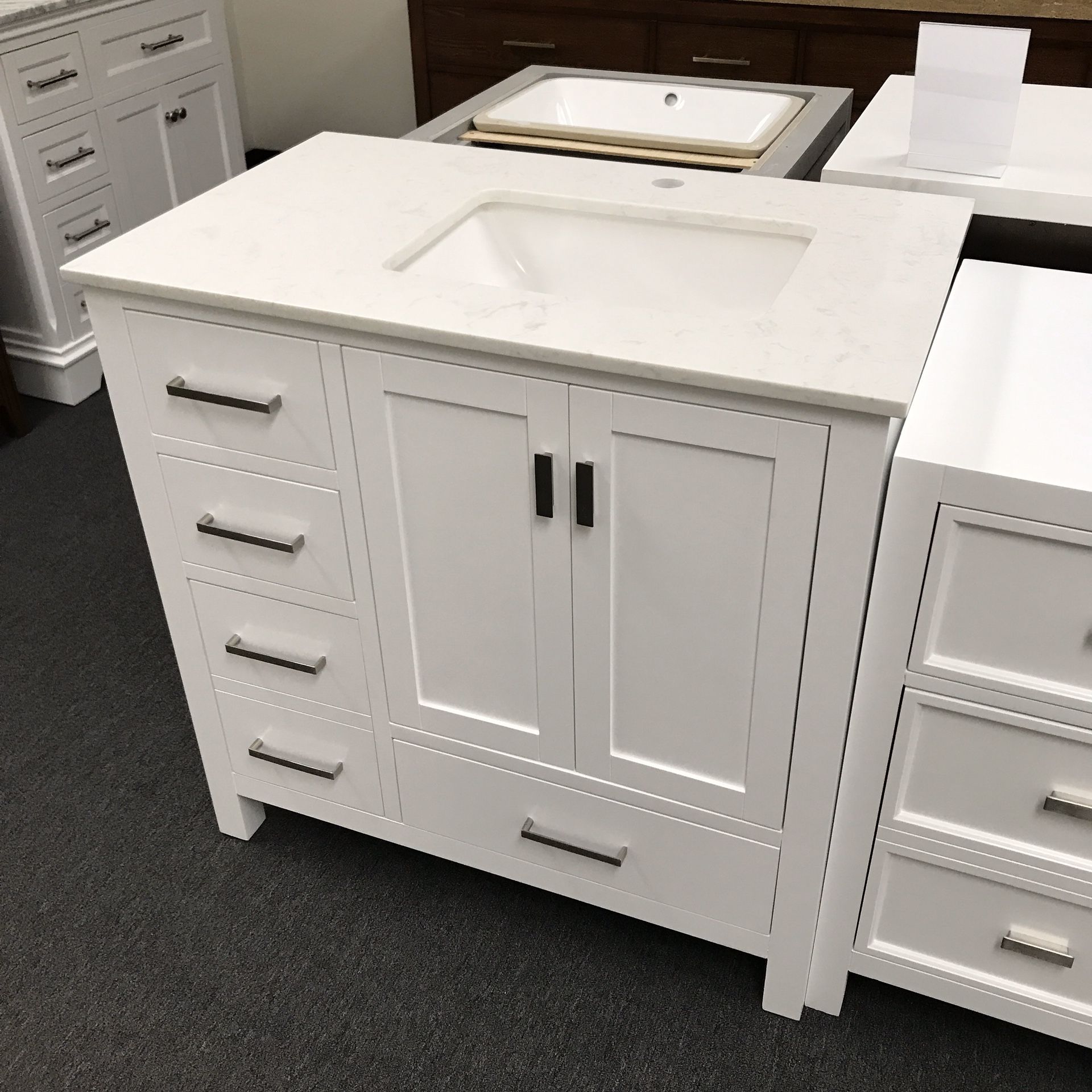 36” White Bathroom Vanity With Cortina Stone Top