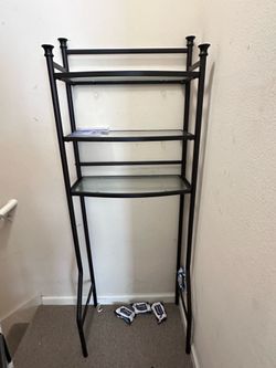 Toilet Black Metal Frame Shelving Unit with Glass Shelves