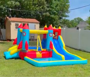 Inflatable Rocket Bounce House with Water Slide