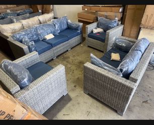 7 Pieces Outdoor Patio Furniture Set, Grey Rattan Wicker Outdoor Conversation Sectional Sofa Set with Cushions for Backyard already assembled