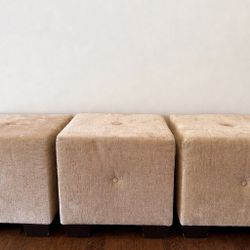 Set of 3 Upholstered Cube Ottomans – Neutral Beige