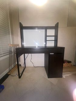 Modern Computer Desk with Hutch & Storage Cabinet – Dark Espresso