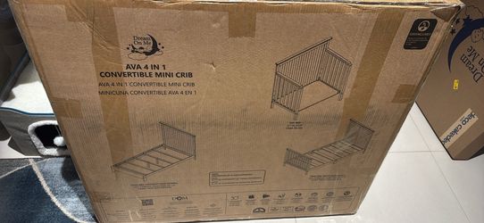 Dream On Me Ava 4 in 1 Convertible Mini Crib. Storm Grey